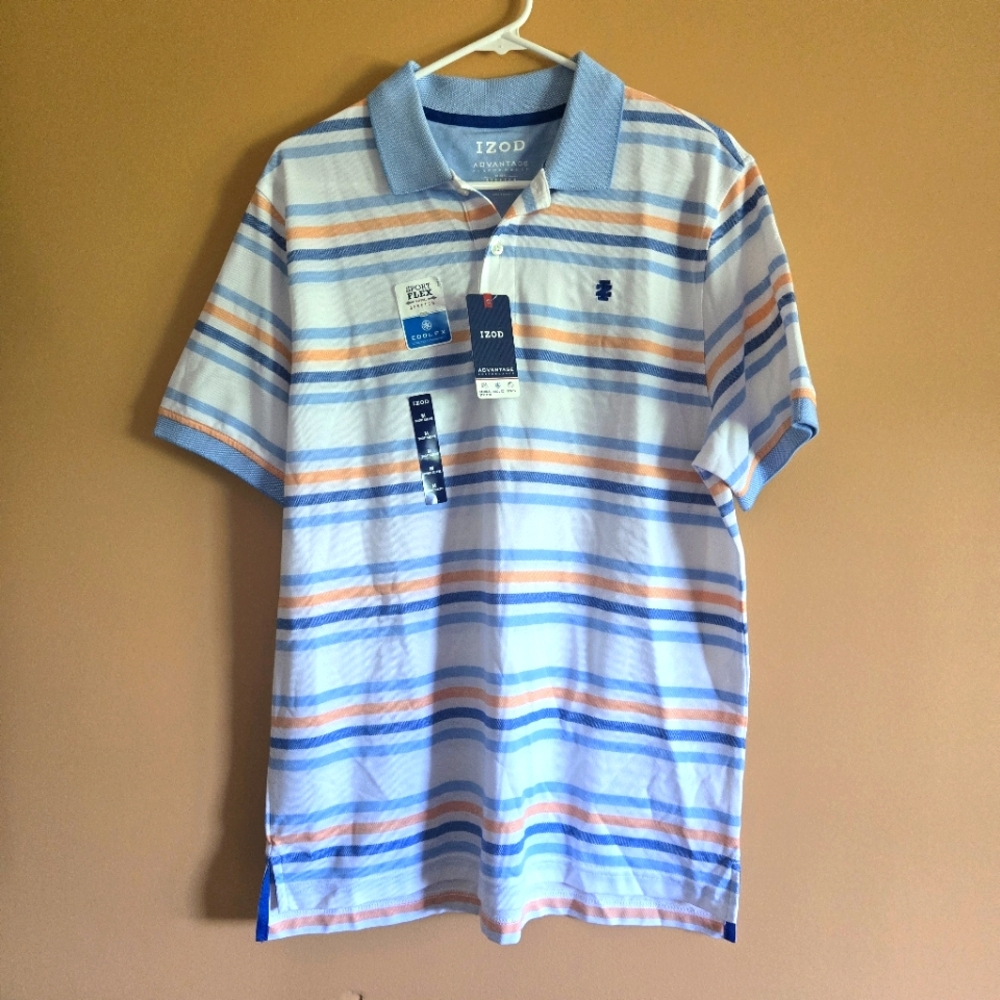 Izod NWT Striped Stretch Polo PTP=20.5"